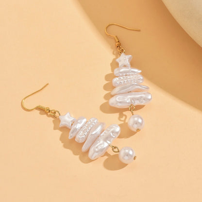 Imitation Pearl Irregular Christmas Tree Earrings