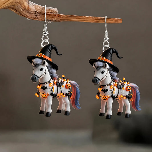 Halloween Witch Horse Dangle Earrings