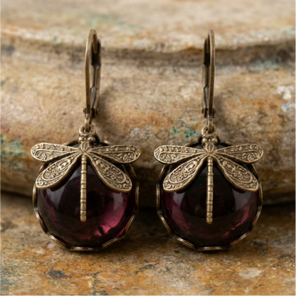 Spherical Dragonfly Earrings in Antique Gold