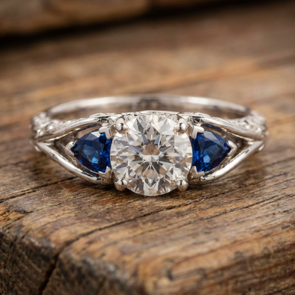 Vintage Blue White Crystal Ring