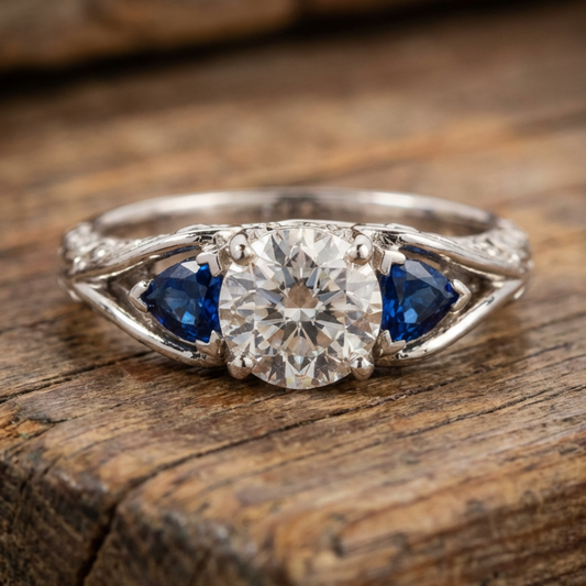 Vintage Blue White Crystal Ring