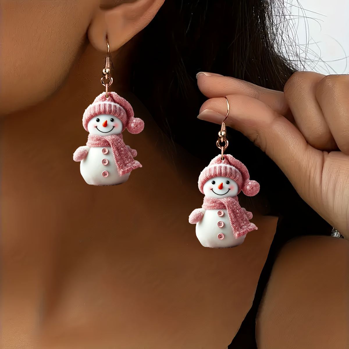 Elegant Pink AcrylicChristmas Snowman Earrings