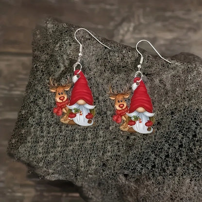 Vintage Christmas Reindeer & Gnome Dangle Earrings