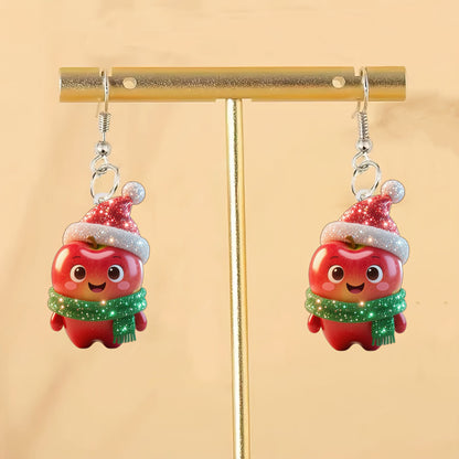 Christmas Cute Apple with Santa Hat Earrings
