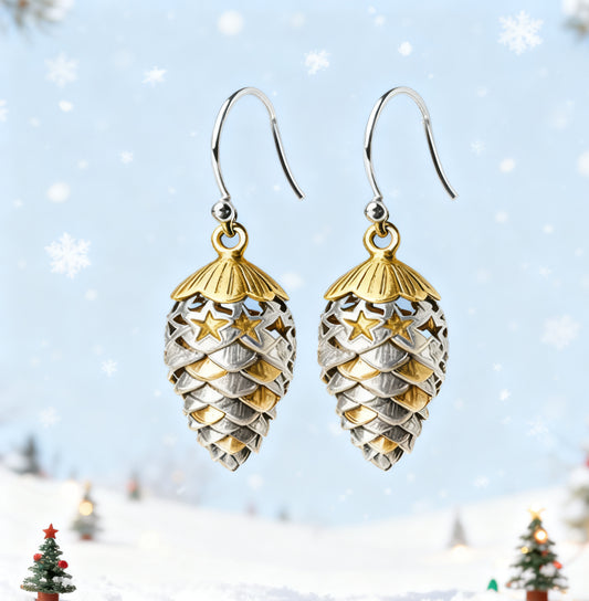 Christmas Double Color Pinecone Star Earrings