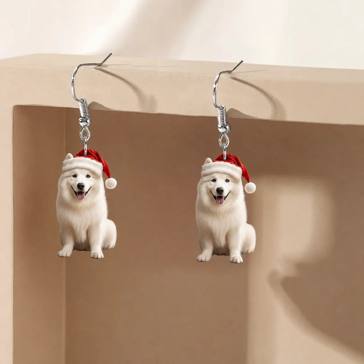 Christmas Samoyed Dog Dangle Earrings