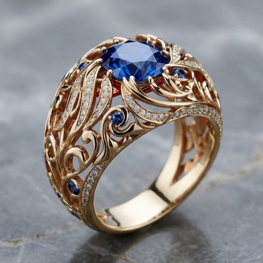 Full Diamond Blue Hollow Ring