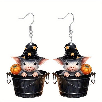 Halloween Pumpkin Pig Bucket Earrings