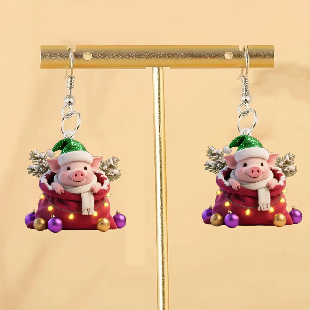 Christmas Gift Pig Earrings