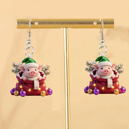 Christmas Gift Pig Earrings
