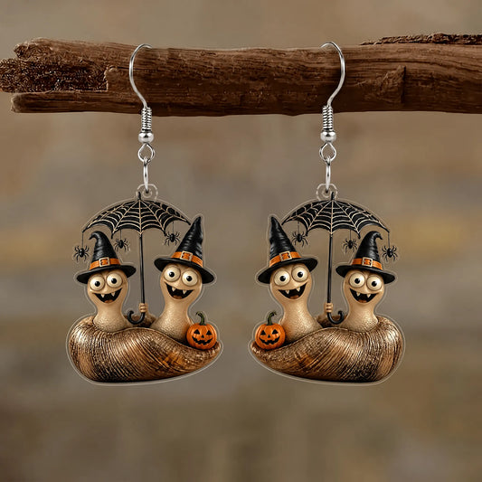 Twin Snails Witch Hat Spider Web Umbrella Halloween Acrylic Earrings