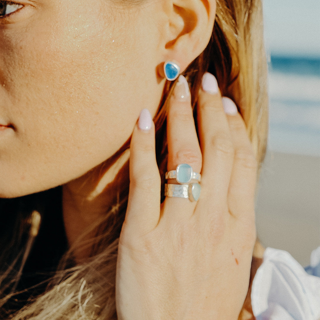 S925 Thalassophile Sea Glass Wide Band Ring