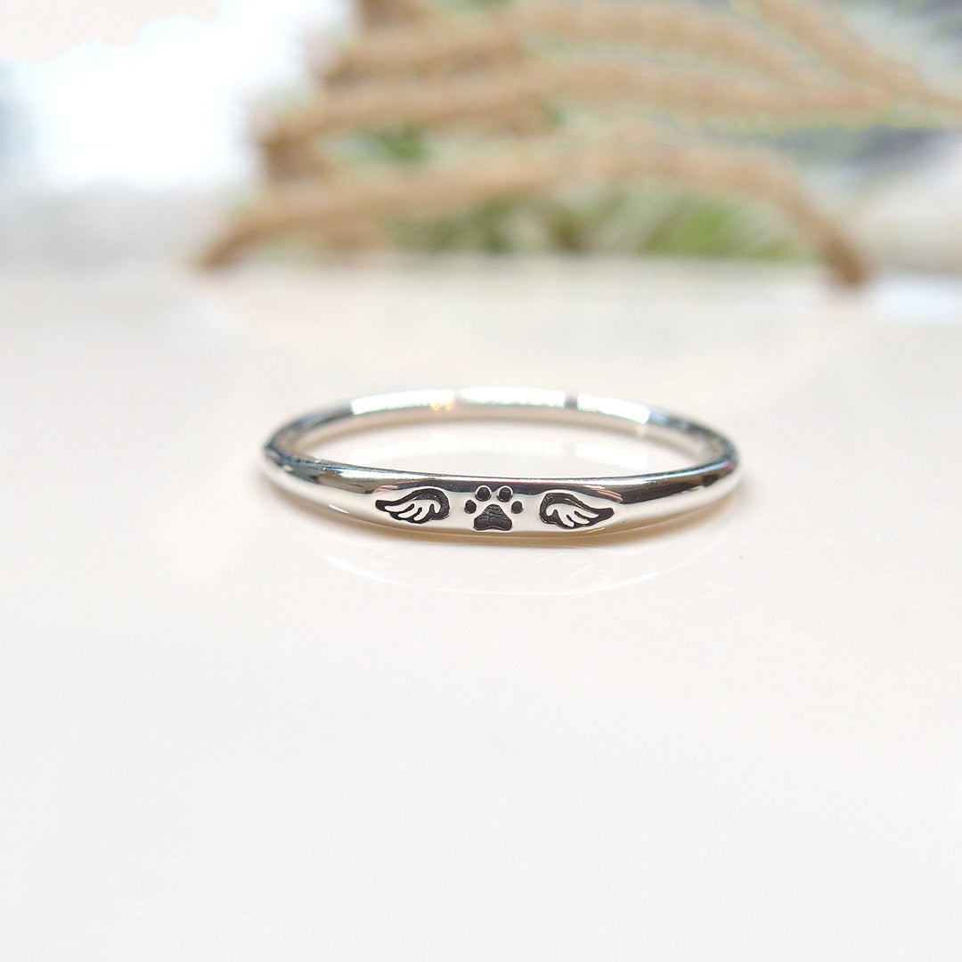 For Dog Mom - Love, Licks, and Wags Tiny Paw With Wings Ring
