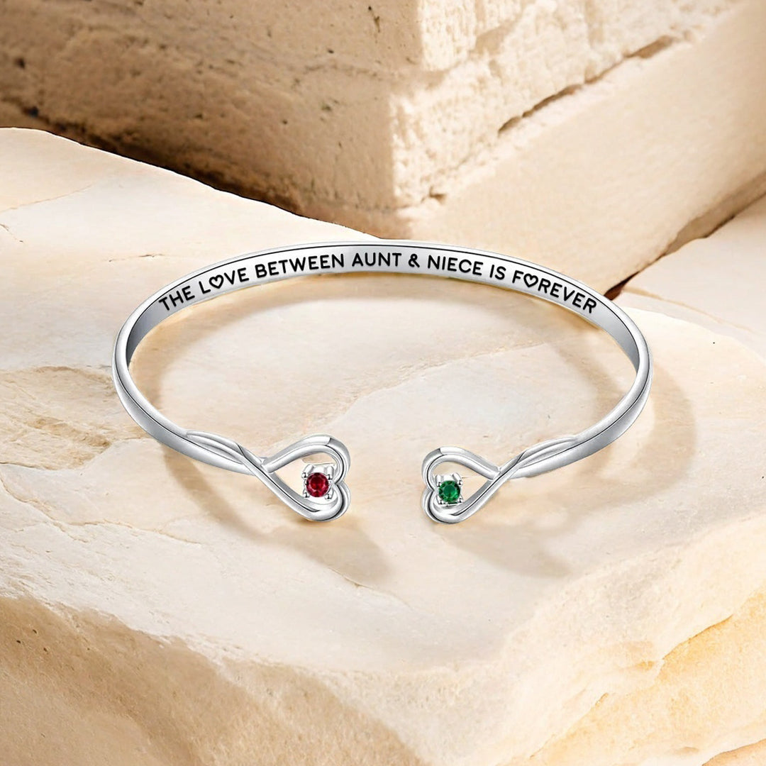 The Love Between Aunt & Niece Is Forever Double Hearts Custom Birthstones Bracelet