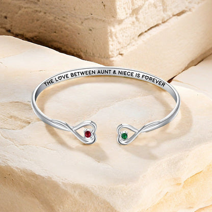 The Love Between Aunt & Niece Is Forever Double Hearts Custom Birthstones Bracelet