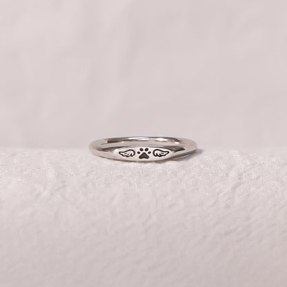 "Angel's Companion" Love Never Gone Tiny Paw With Wings Ring