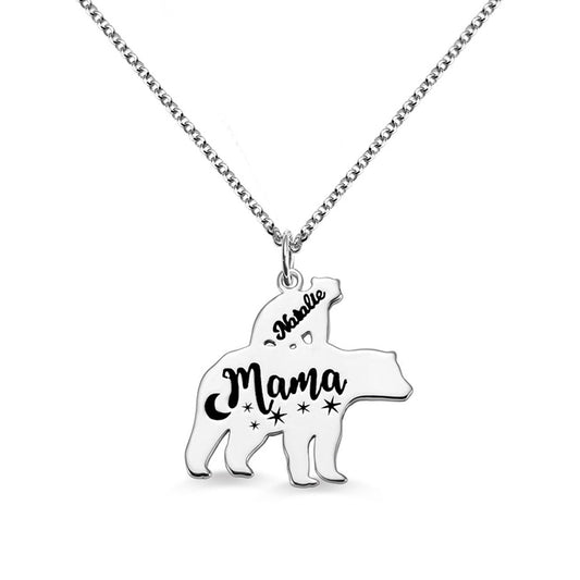 Custom 1-8 names Personalized Mama Bear Necklace for Mom