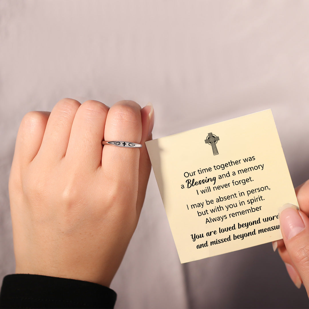 For Memorial - Dainty Winged Cross Ring