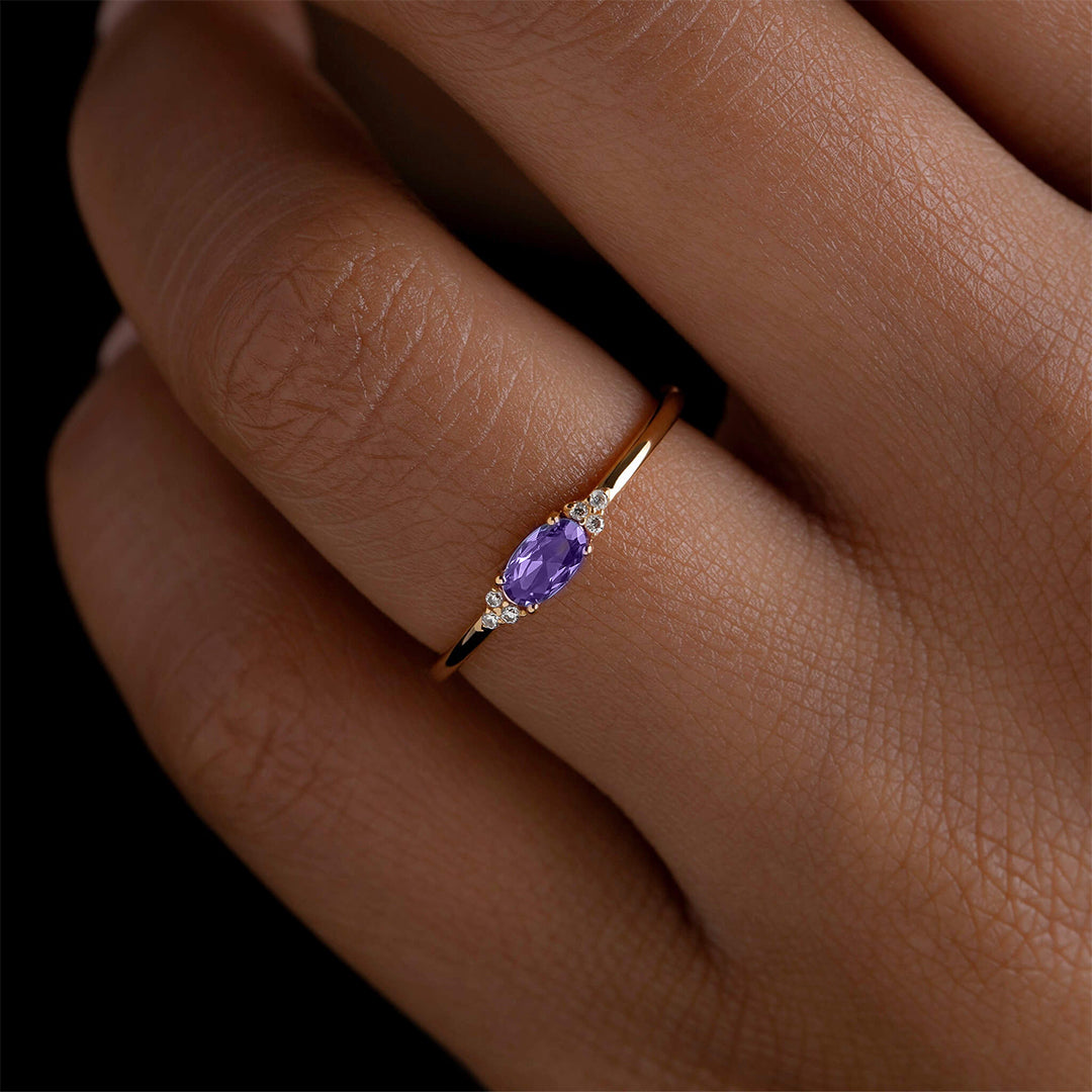 Pancreatic Cancer Warrior-Purple Oval Diamond Thin Ring