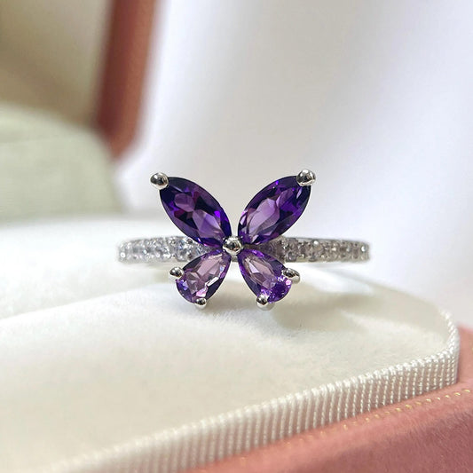 Alzheimer dementia awareness Purple Diamond Butterfly Thin Ring