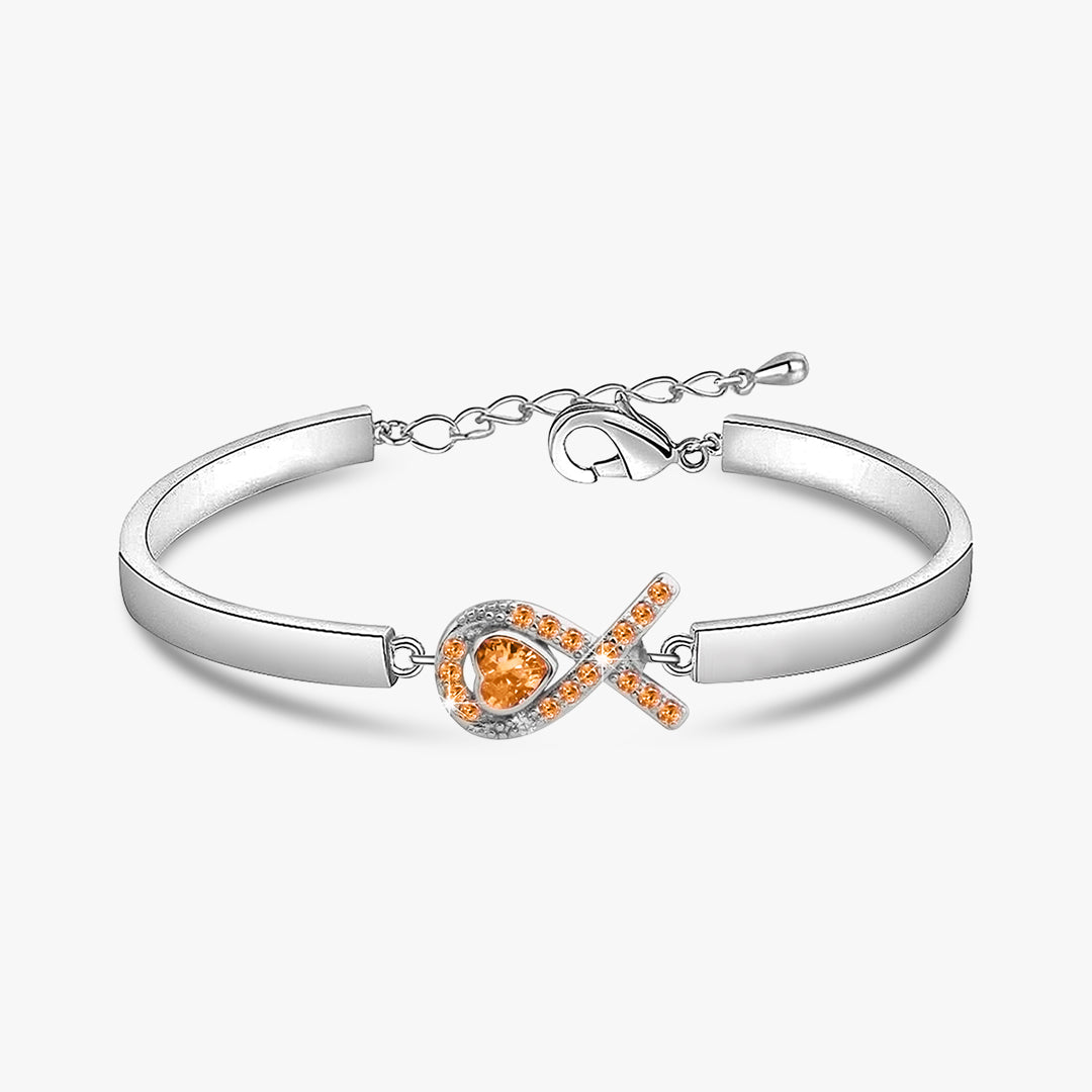 Multiple Sclerosis Awareness Orange Heart Ribbon Bracelet