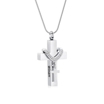 For Memorial - Custom Names Cross Pendant Urn Necklace