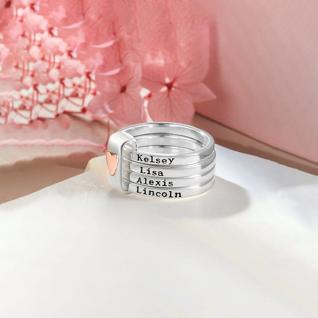 Your names close to my heart-Heart Name Customized Stacking family ring