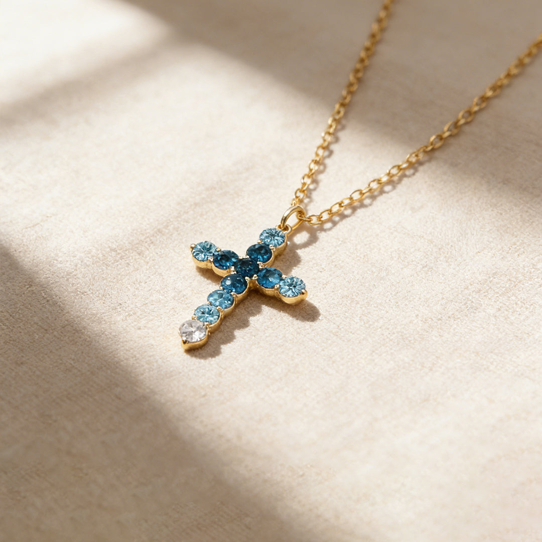Colorectal Cancer Awareness-Blue Gradient Cross Necklace