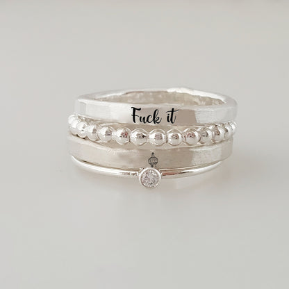 S925 Fuck It Stacked Ring - 4 Rings Set