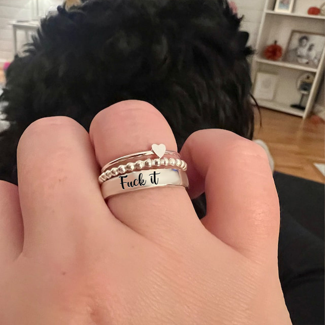 S925 Fuck It Heart-Shaped Stacking Ring