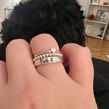 S925 Fuck It Heart-Shaped Stacking Ring
