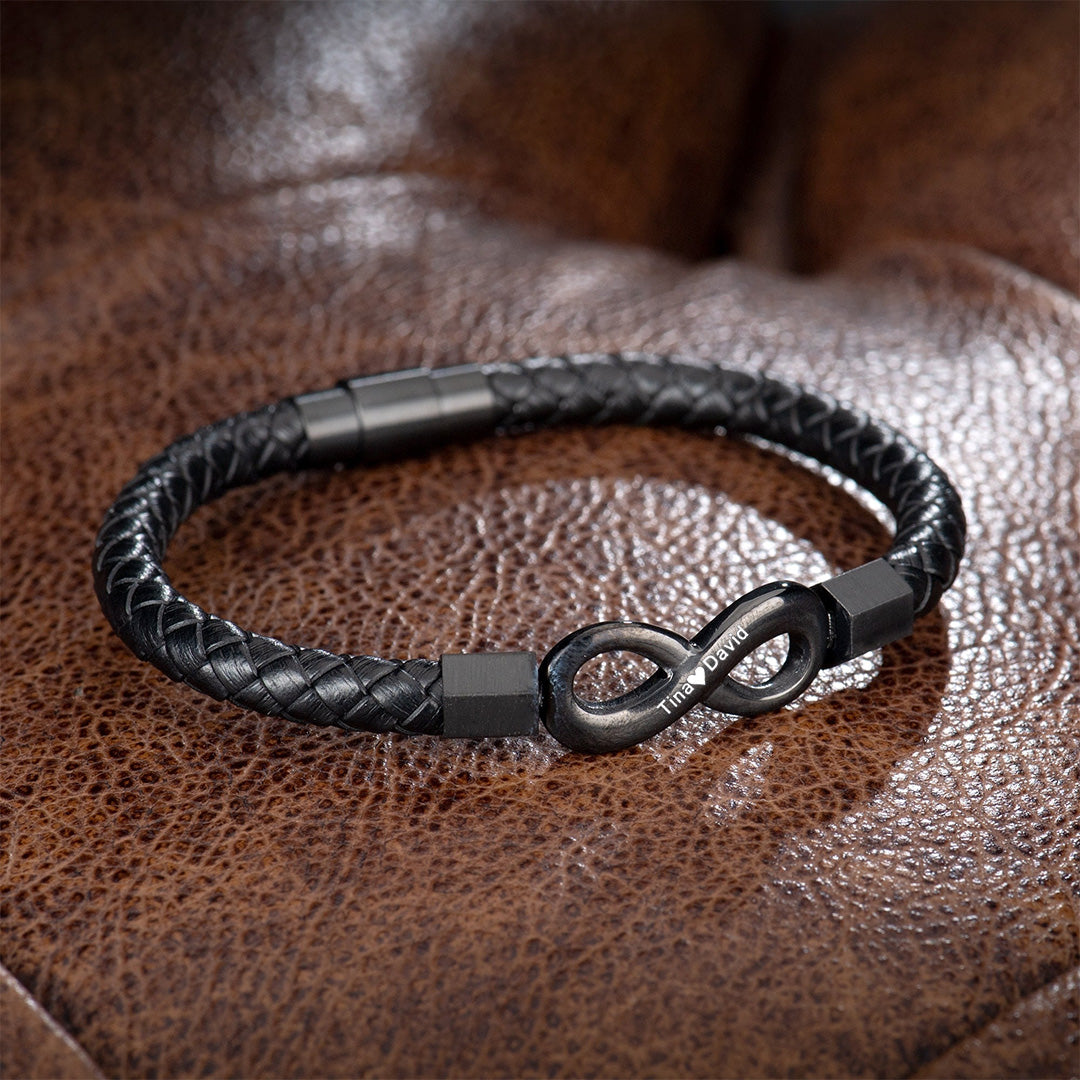 Personalized husband and wife Name Infinity Leather Bracelet
