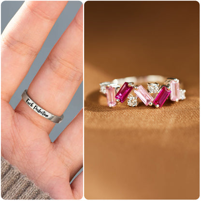 Fuck Perfection Engraved Pink Cubic Zirconia Ring