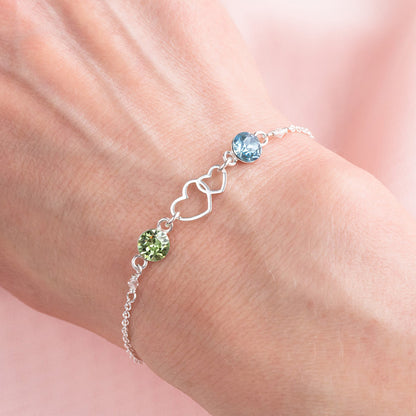 For Love - We Are Connected Heart To Heart Double Heart Custom Birthstone Bracelet