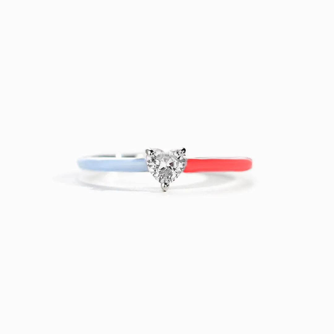 Fuck Diabetes White Diamond Red & Blue Ring