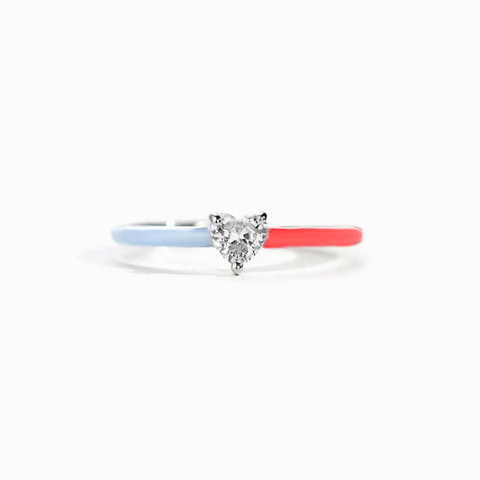 Fuck Diabetes White Diamond Red & Blue Ring