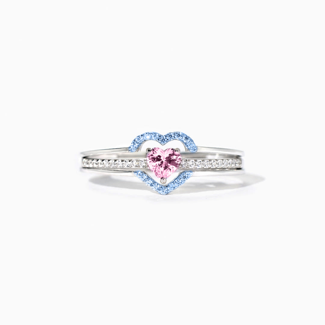 For Memorial - Mama of An Angel Pink & Blue Heart Stacked Ring
