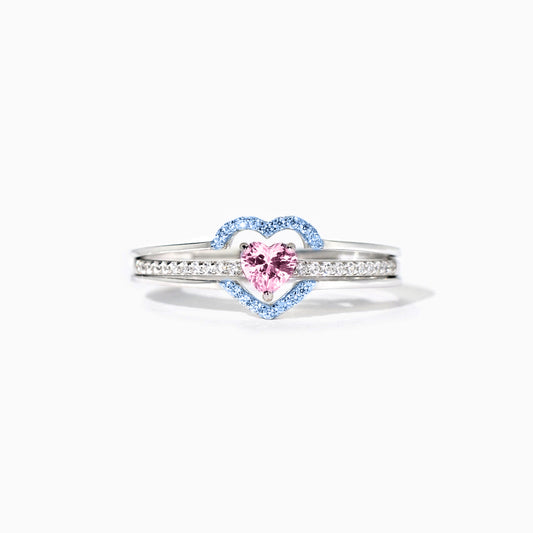 For Memorial - Mama of An Angel Pink & Blue Heart Stacked Ring