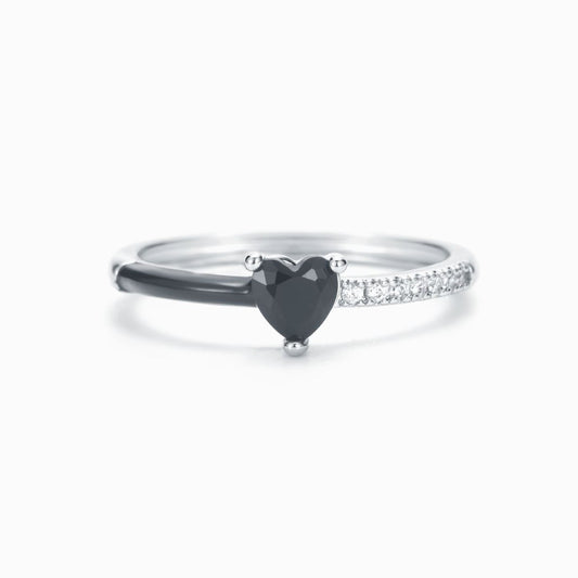 For Self - Me to me Black Ceramic Heart-shaped Ring