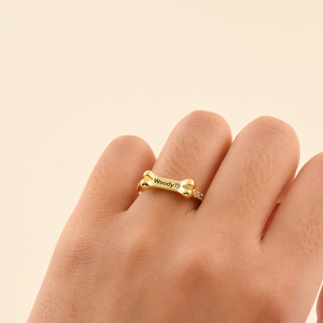 Personalized Dog Bone Shaped Ring