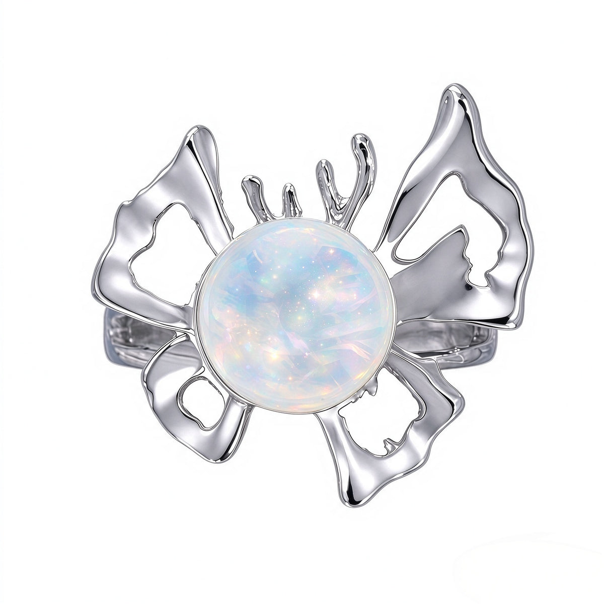 In Loving Memory - Sterling Silver Butterfly Crystal Orb Memorial Ring - 12 Birthstone Energy Keepsake