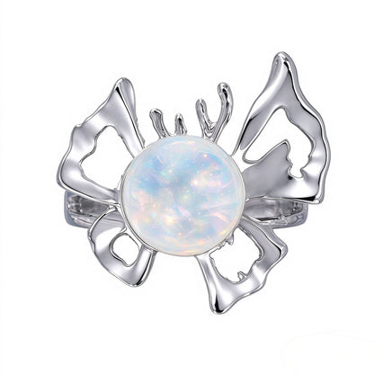 In Loving Memory - Sterling Silver Butterfly Crystal Orb Memorial Ring - 12 Birthstone Energy Keepsake