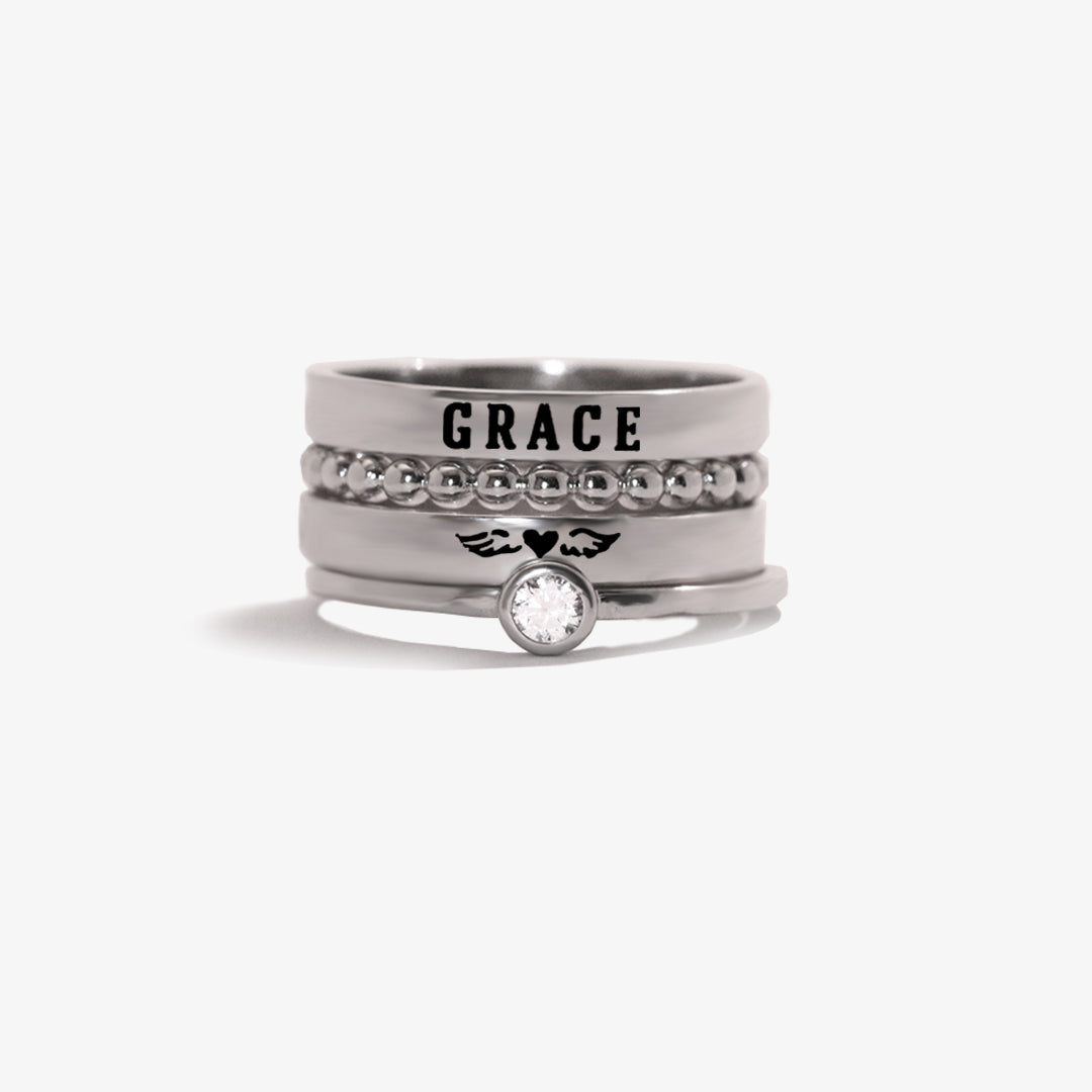 Mama Of An Angel Custom Name Stacked Ring - 4 Rings Set