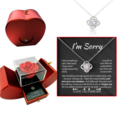 Apology Forever Rose Gift For Her - Necklace & Message Gift Set