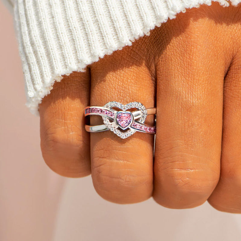 S925 Raise Awareness Of Breast Cancer Pink Heart Diamond Ring