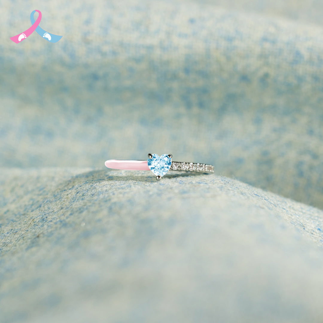 For Memorial - Mama Of An Angel Pink Heart & Blue Heart Ring