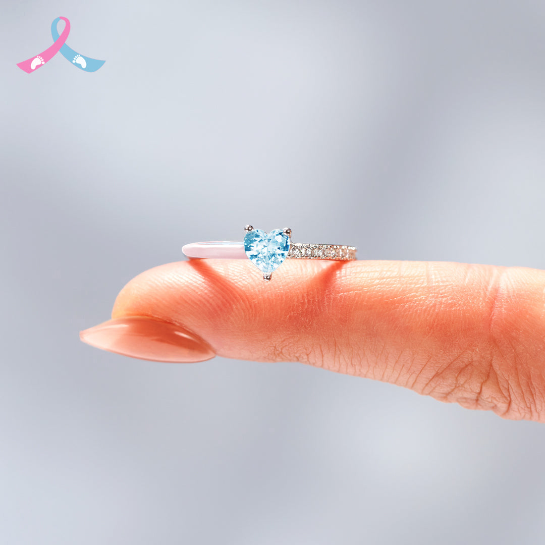 For Memorial - Mama Of An Angel Pink Heart & Blue Heart Ring