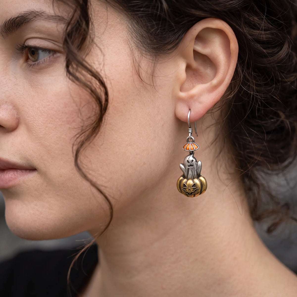 Vintage Halloween Ghost & Jack?\o'?\Lantern Dangle Earrings