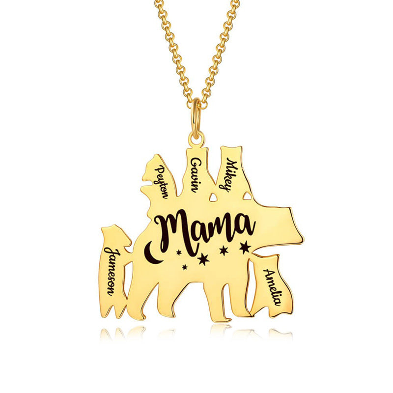 Custom 1-8 names Personalized Mama Bear Necklace for Mom