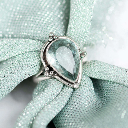Teardrop Aquamarine Ring Sterling Silver
